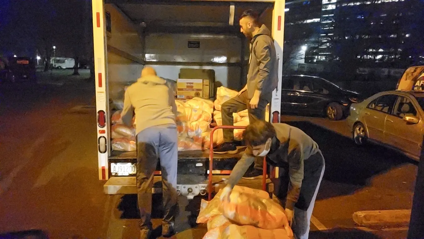 distributing food boxes