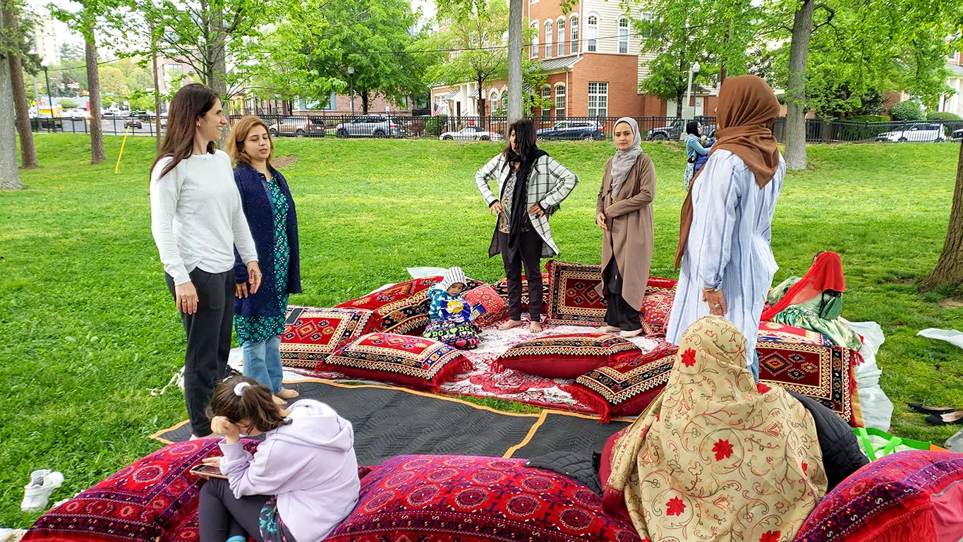 Women learning yoga