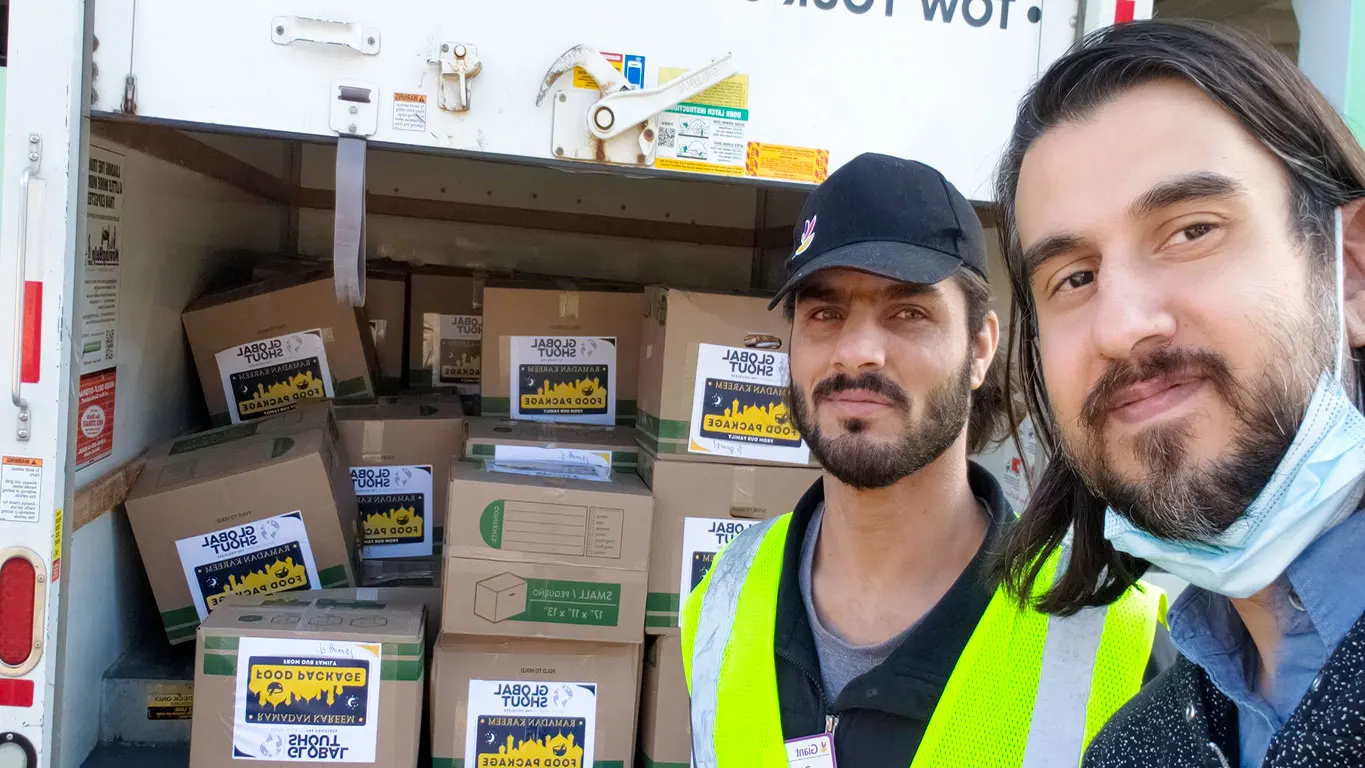 loaded the truck with food boxes